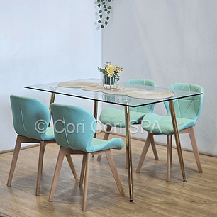 Comedor Rubi Gold 130x80cms + 4 Sillas Mariposa Wood
