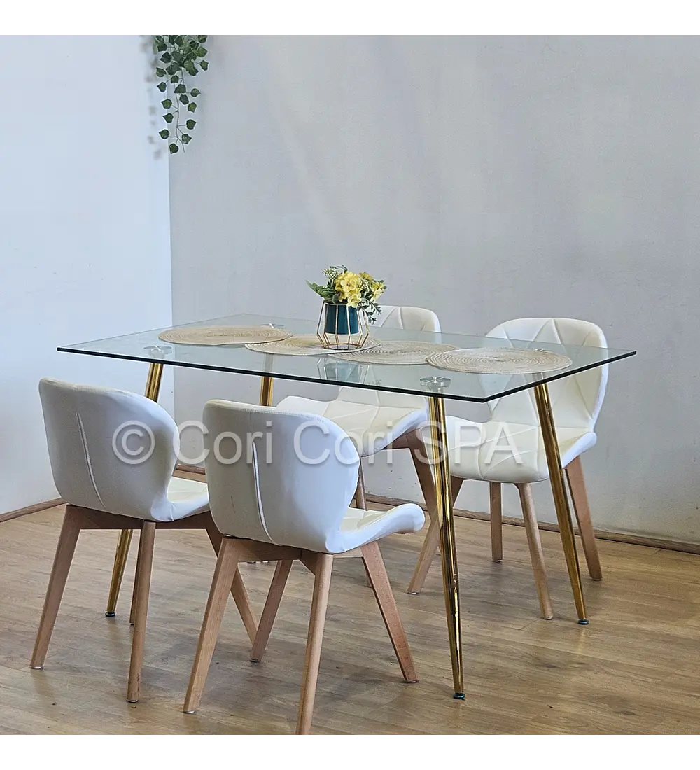 Comedor Rubi Gold 130x80cms + 4 Sillas Mariposa Wood