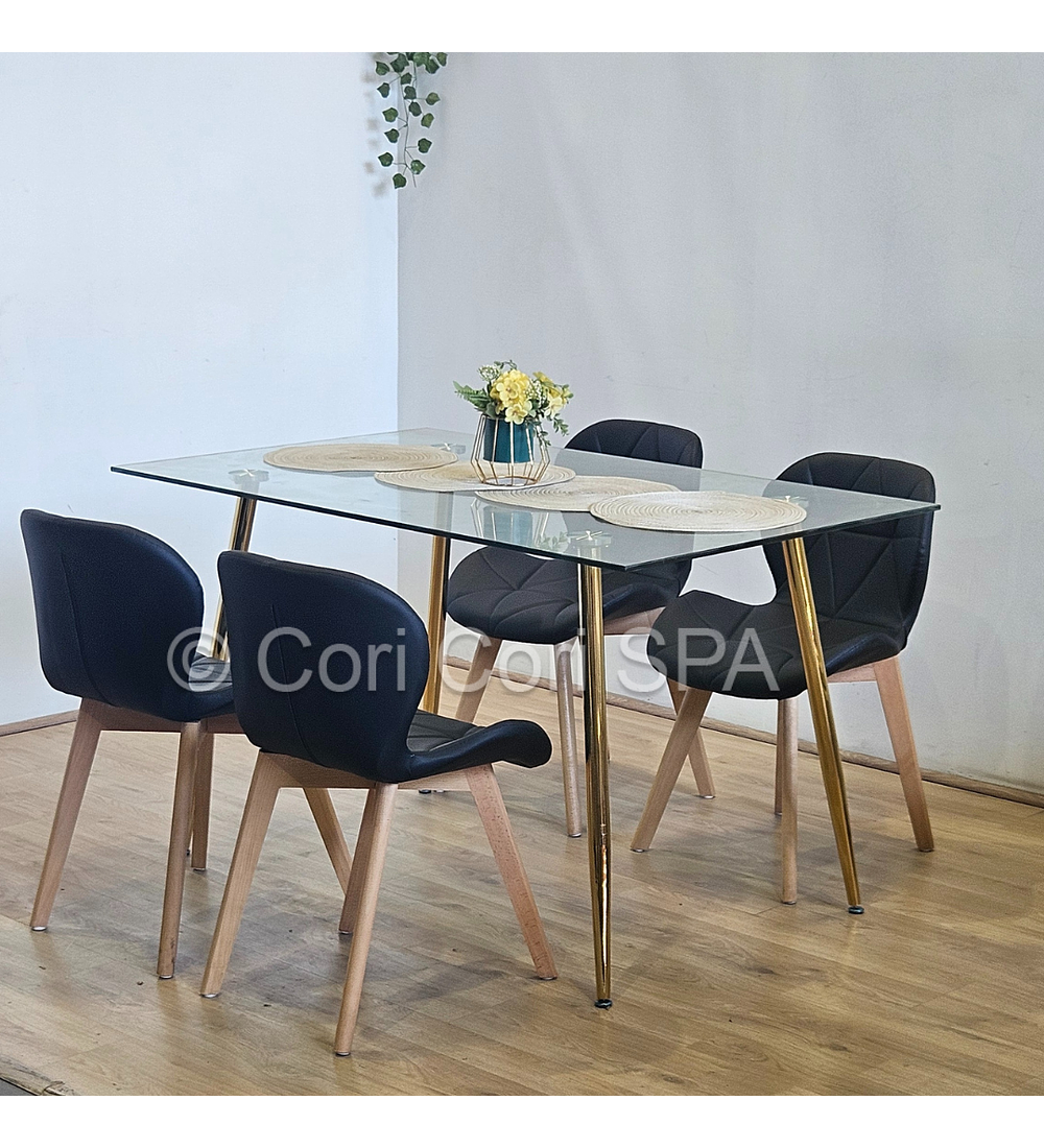 Comedor Rubi Gold 130x80cms + 4 Sillas Mariposa Wood