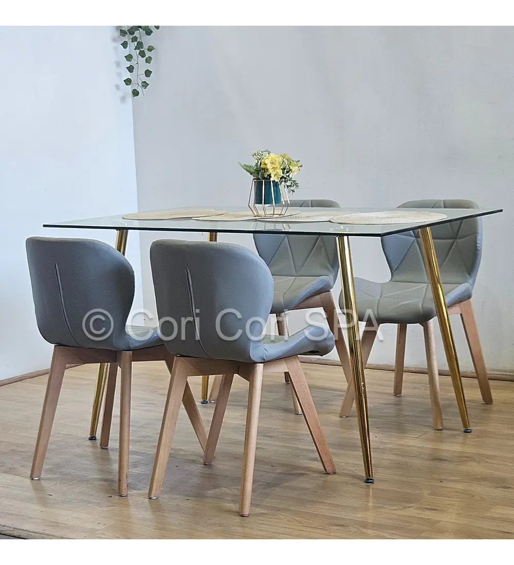 Comedor Rubi Gold 130x80cms + 4 Sillas Mariposa Wood