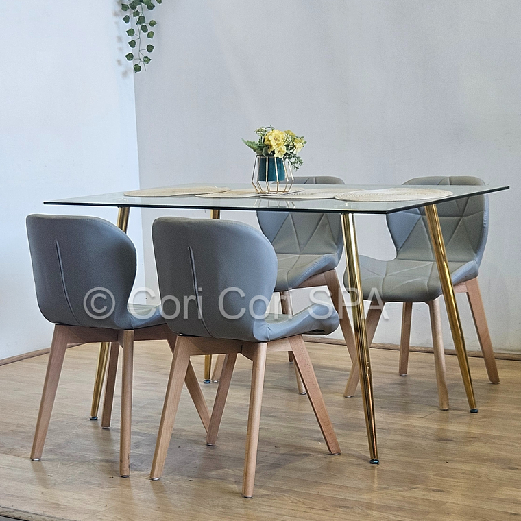 Comedor Rubi Gold 130x80cms + 4 Sillas Mariposa Wood 5