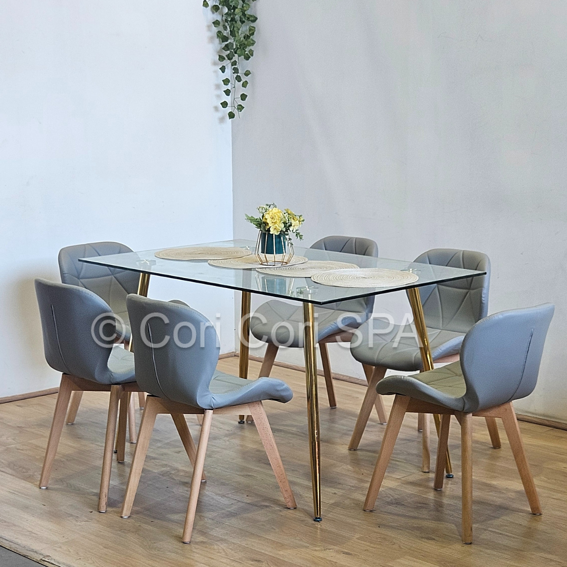 Comedor Rubi Gold 130x80cms + 6 Sillas Mariposa Wood 4