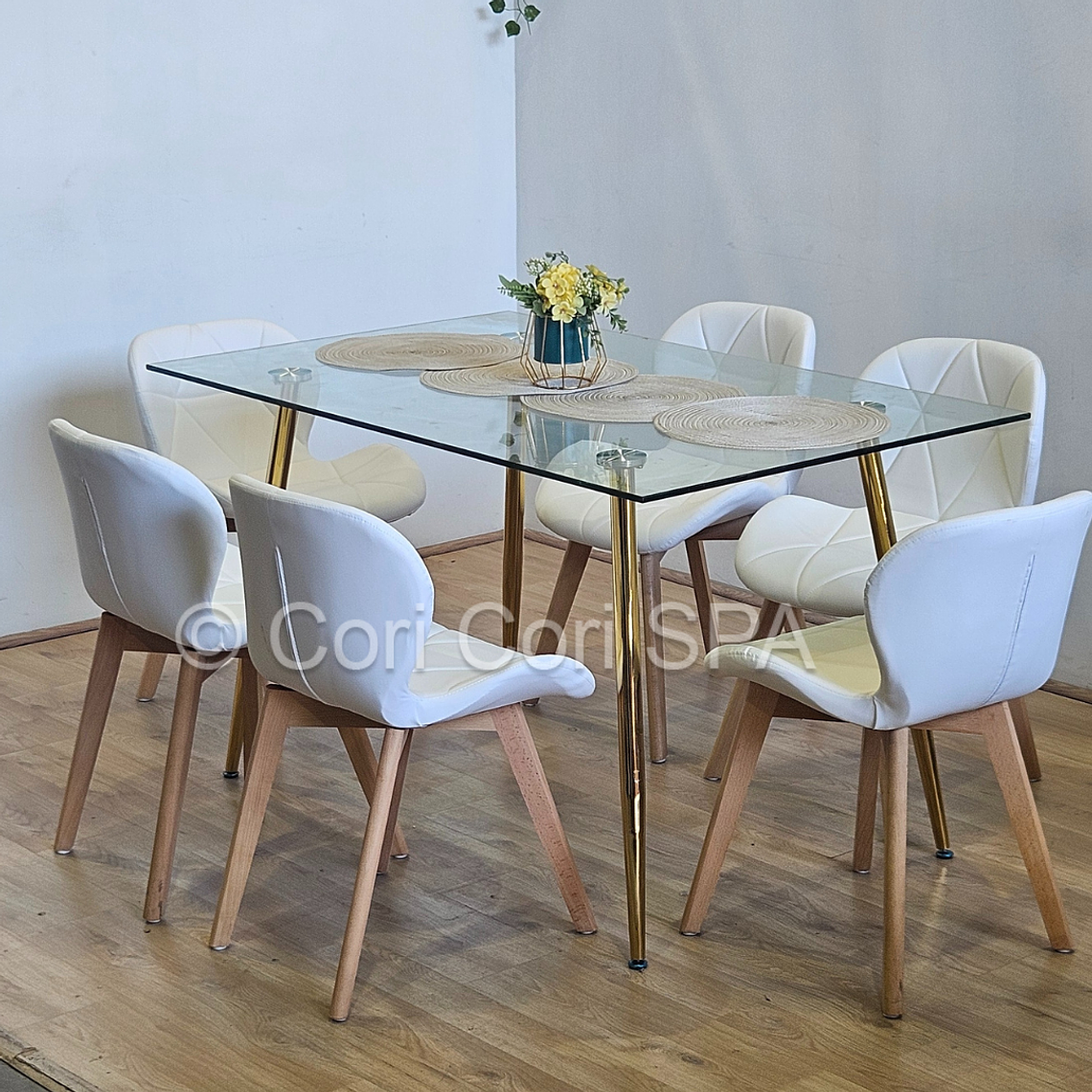 Comedor Rubi Gold 130x80cms + 6 Sillas Mariposa Wood 5
