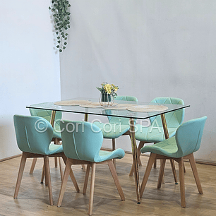 Comedor Rubi Gold 130x80cms + 6 Sillas Mariposa Wood