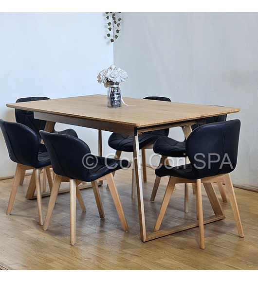 Comedor Mesa Expandible Rectangular + 6 Sillas Mariposas Ecocuero Wood