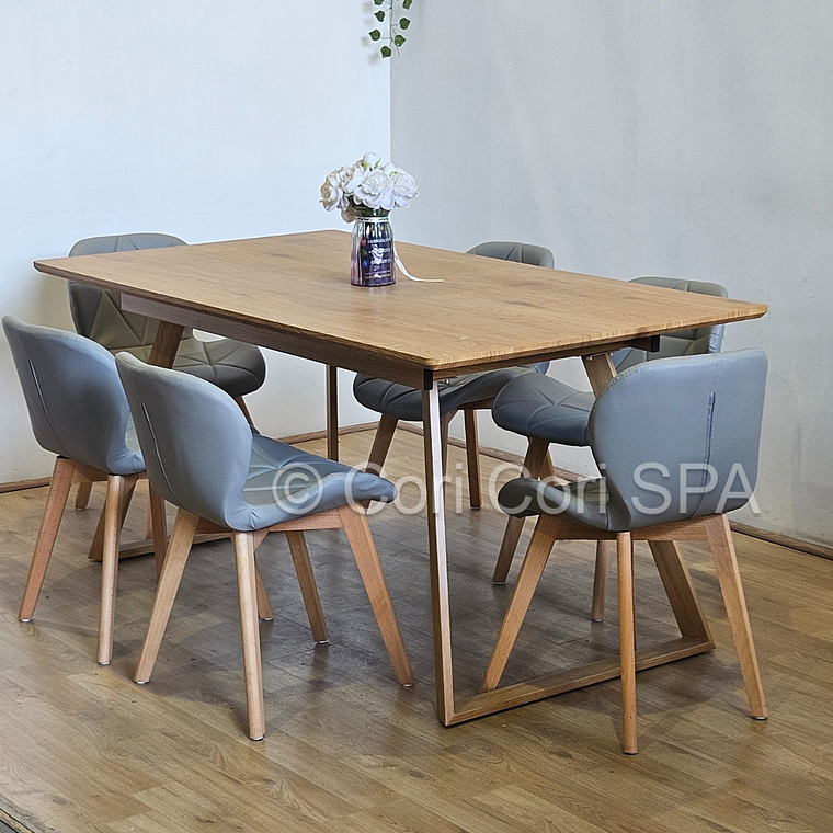 Comedor Mesa Expandible Rectangular + 6 Sillas Mariposas Ecocuero Wood 3