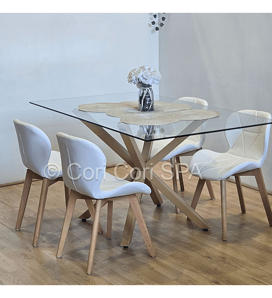 Comedor Madrid 140x80cms + 4 Sillas Mariposa Ecocuero Wood