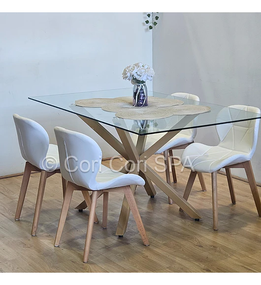 Comedor Madrid 160x90cms + 4 Sillas Mariposa Ecocuero Wood