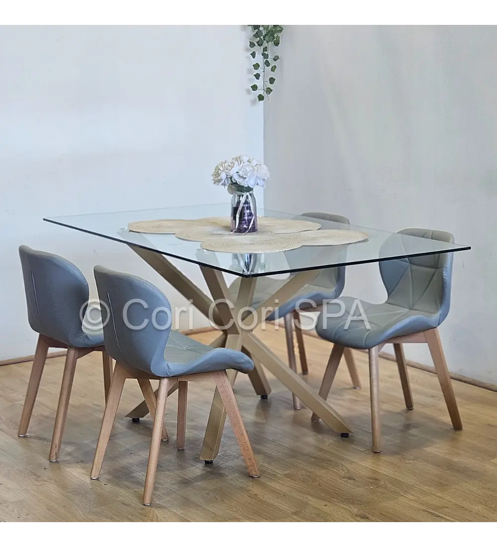 Comedor Madrid 160x90cms + 4 Sillas Mariposa Ecocuero Wood