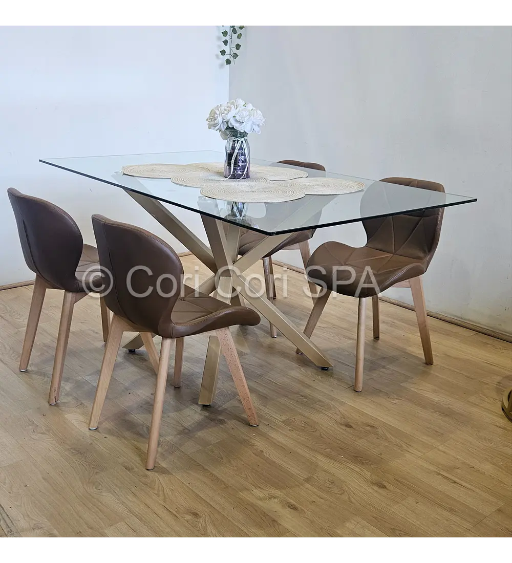 Comedor Madrid 160x90cms + 4 Sillas Mariposa Ecocuero Wood