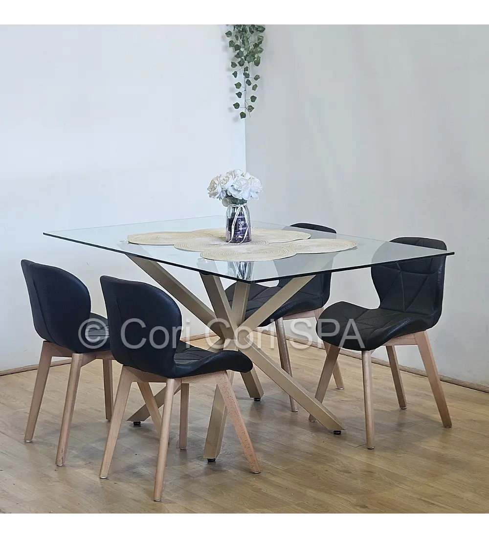 Comedor Madrid 160x90cms + 4 Sillas Mariposa Ecocuero Wood