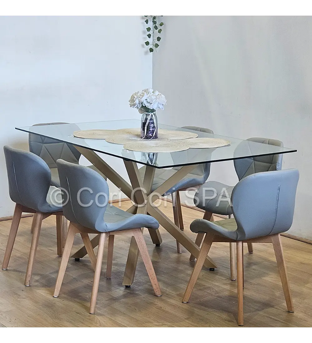 Comedor Madrid 160x90cms + 6 Sillas Mariposa Ecocuero Wood