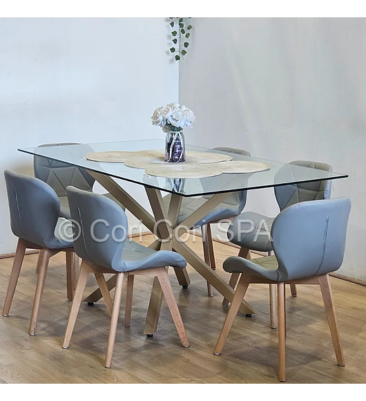 Comedor Madrid 160x90cms + 6 Sillas Mariposa Ecocuero Wood