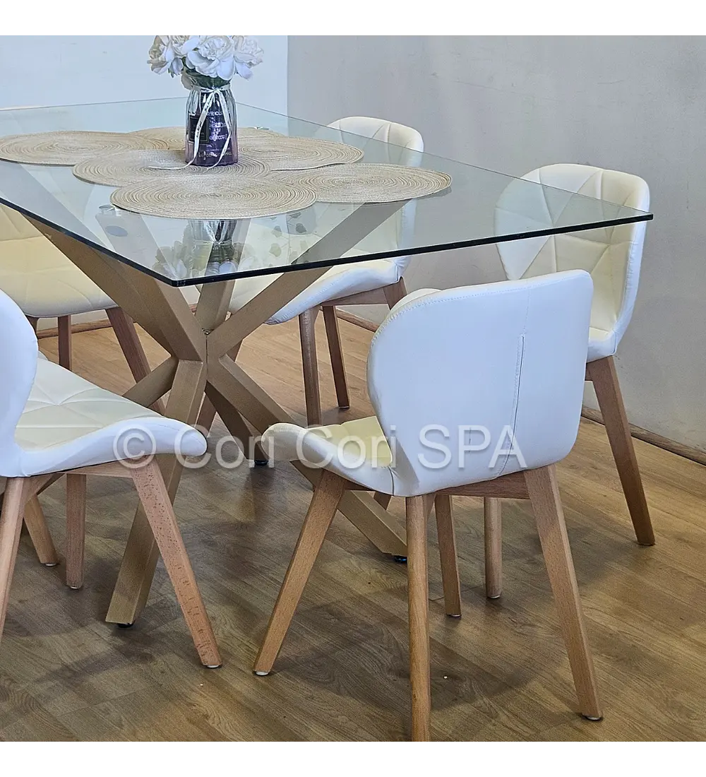 Comedor Madrid 160x90cms + 6 Sillas Mariposa Ecocuero Wood