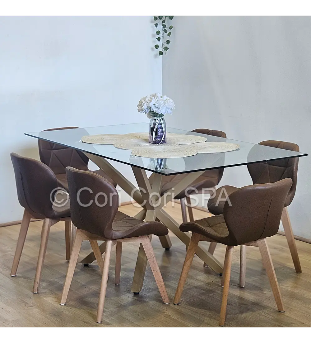 Comedor Madrid 160x90cms + 6 Sillas Mariposa Ecocuero Wood