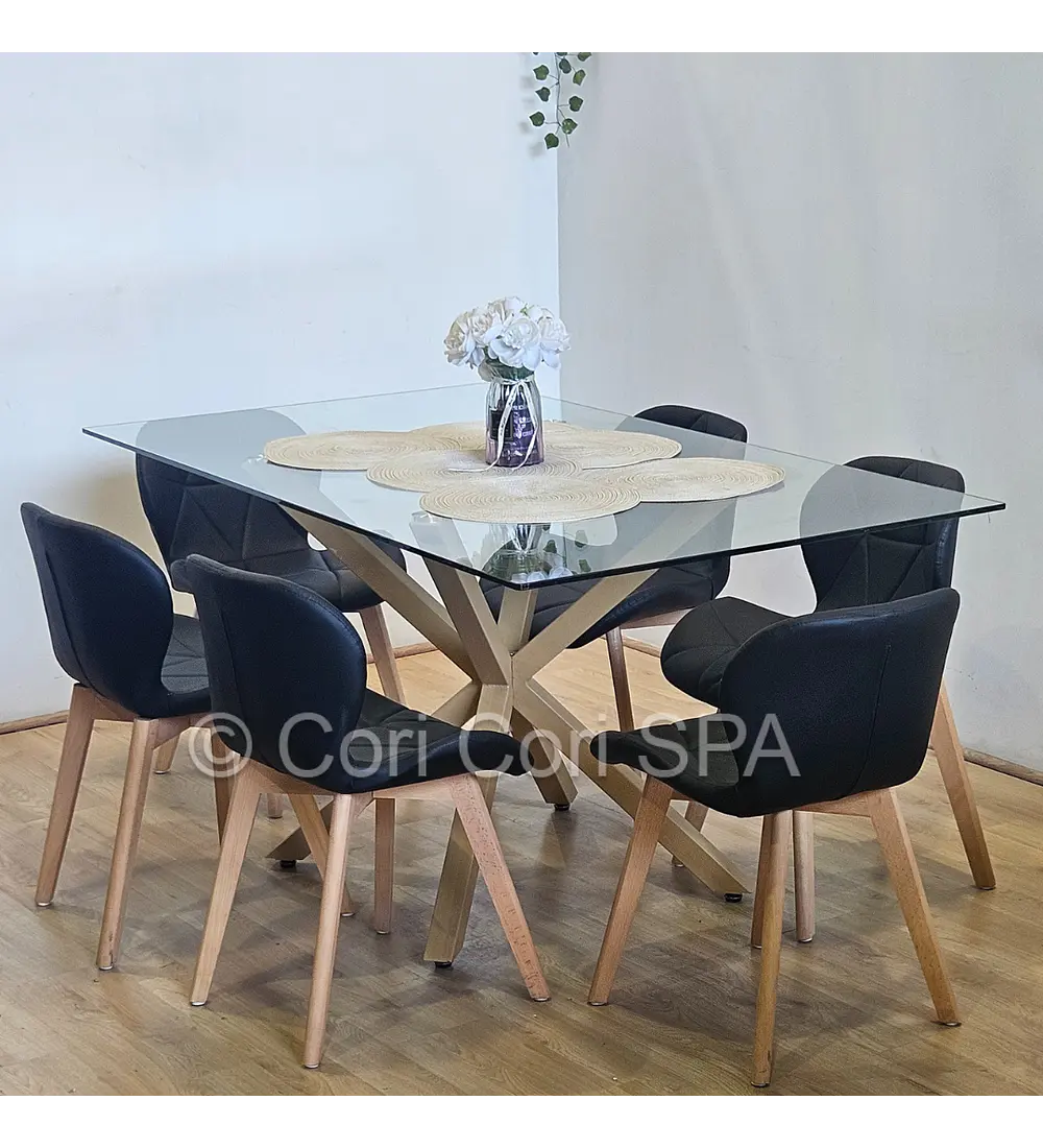 Comedor Madrid 160x90cms + 6 Sillas Mariposa Ecocuero Wood