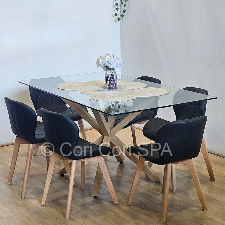 Comedor Madrid 160x90cms + 6 Sillas Mariposa Ecocuero Wood 4