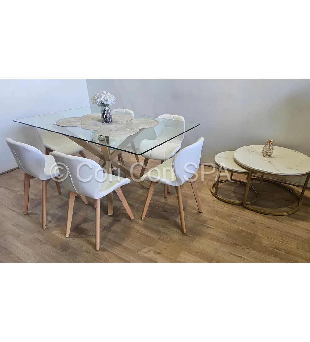 Comedor Madrid 160x90cms + 6 Sillas Mariposa Ecocuero Wood