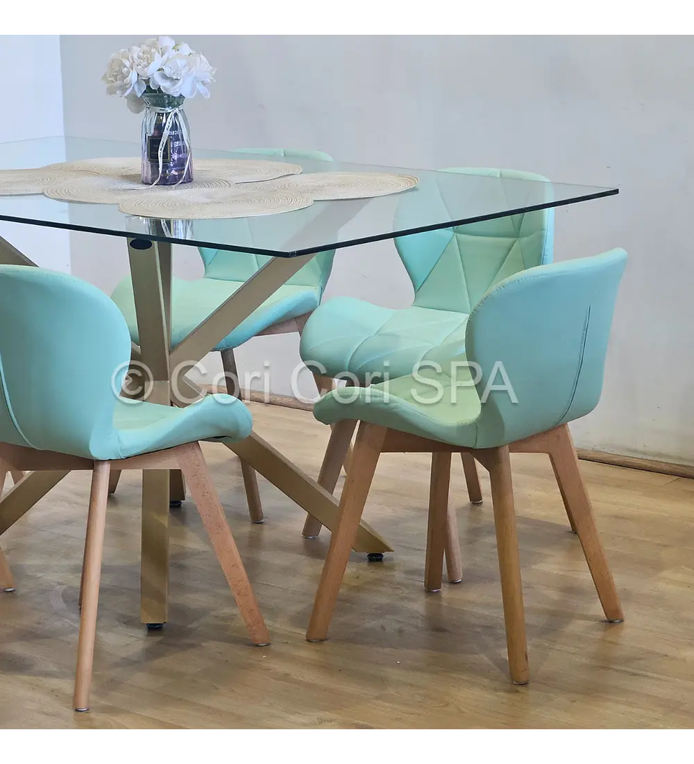 Comedor Madrid 160x90cms + 6 Sillas Mariposa Ecocuero Wood