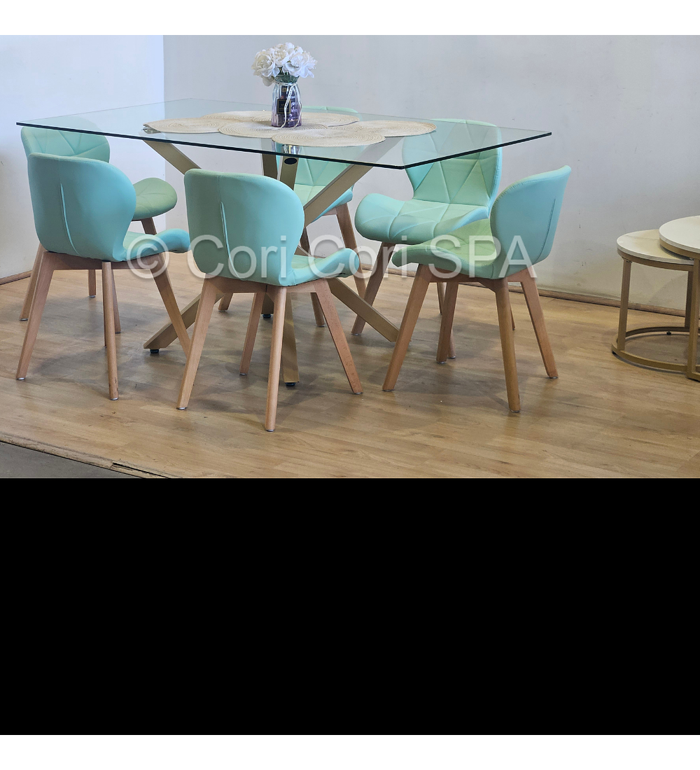 Comedor Madrid 160x90cms + 6 Sillas Mariposa Ecocuero Wood