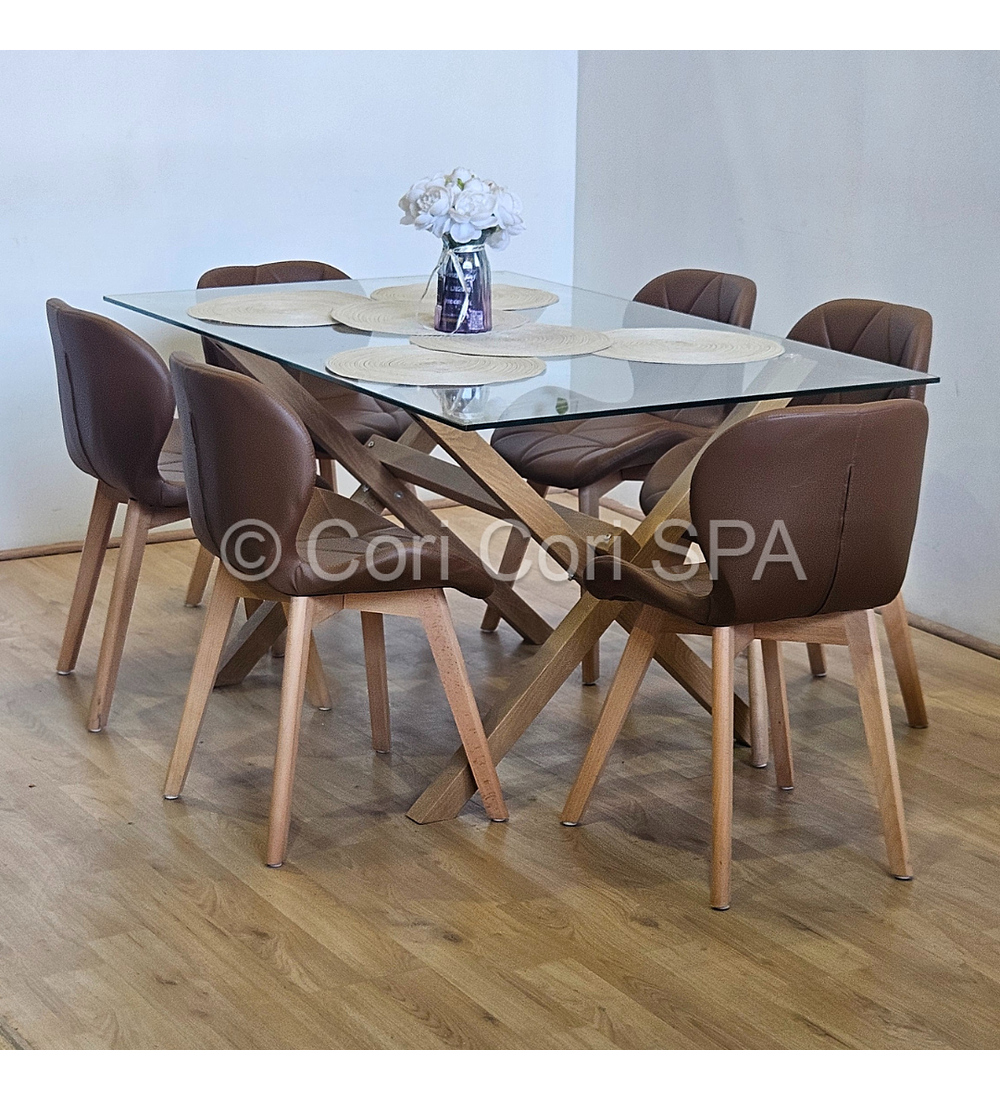 Comedor Medlock 140x90cms + 6 Sillas Mariposa Ecocuero Wood