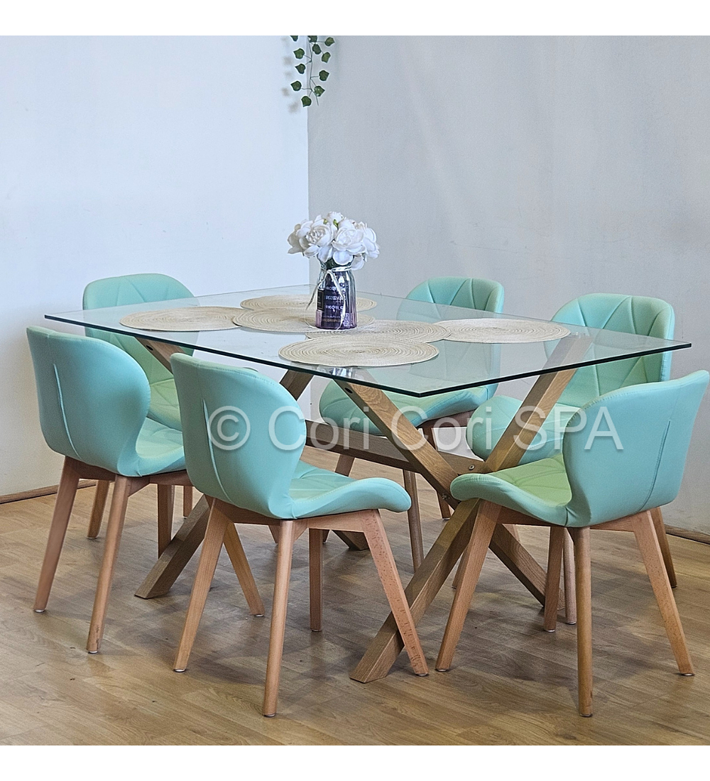 Comedor Medlock 140x90cms + 6 Sillas Mariposa Ecocuero Wood