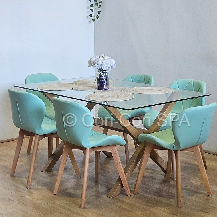 Comedor Medlock 140x90cms + 6 Sillas Mariposa Ecocuero Wood 5