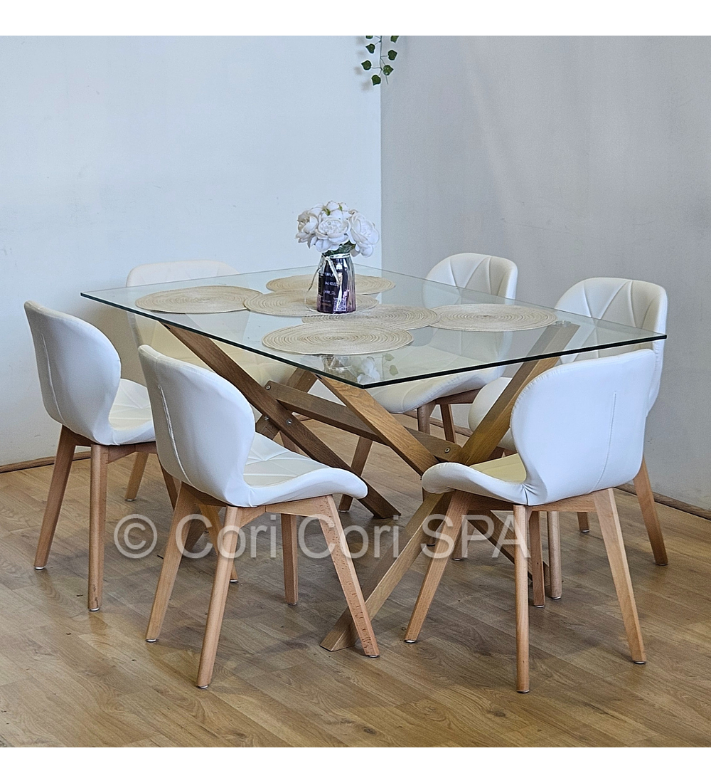 Comedor Medlock 140x90cms + 6 Sillas Mariposa Ecocuero Wood