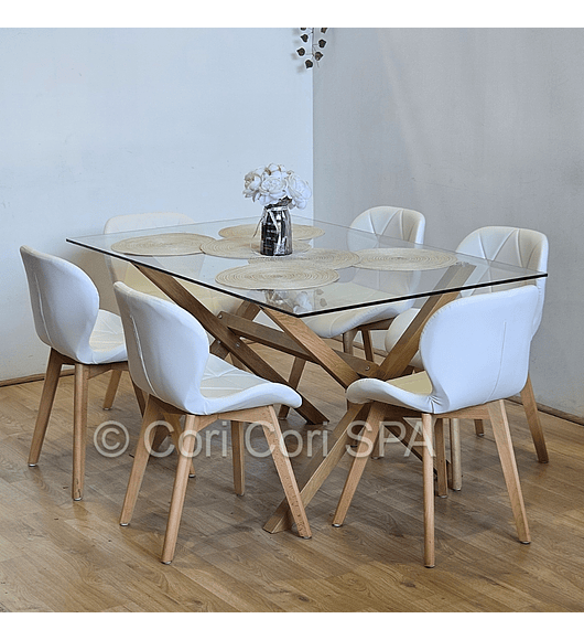 Comedor Medlock 130 x 80cm + 6 Sillas Mariposa Ecocuero Wood