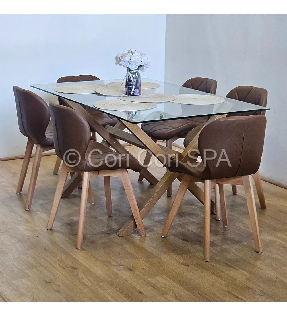 Comedor Medlock 130 x 80cm + 6 Sillas Mariposa Ecocuero Wood