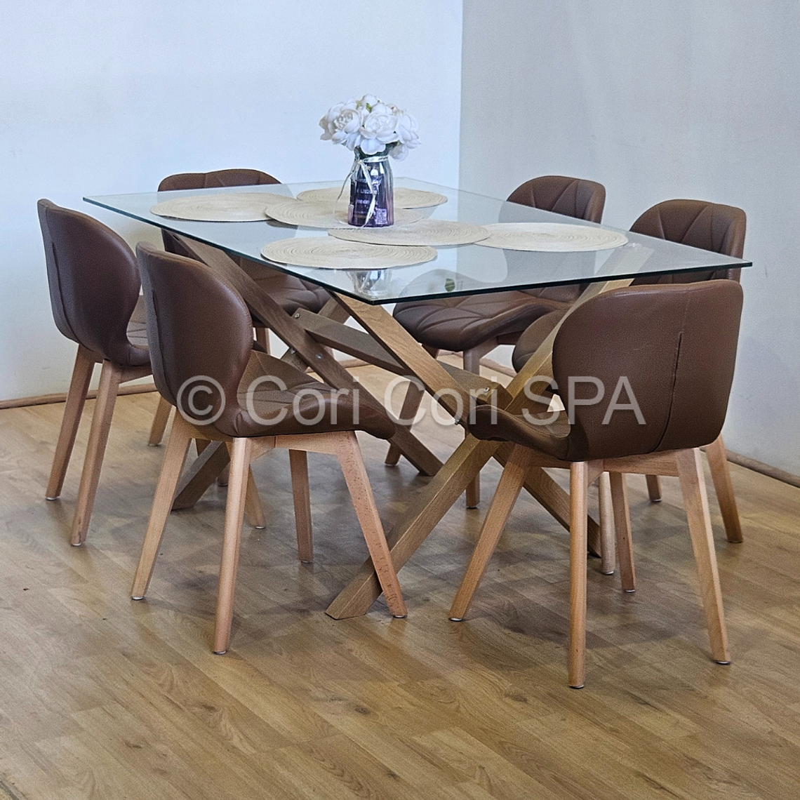 Comedor Medlock 130 x 80cm + 6 Sillas Mariposa Ecocuero Wood 2