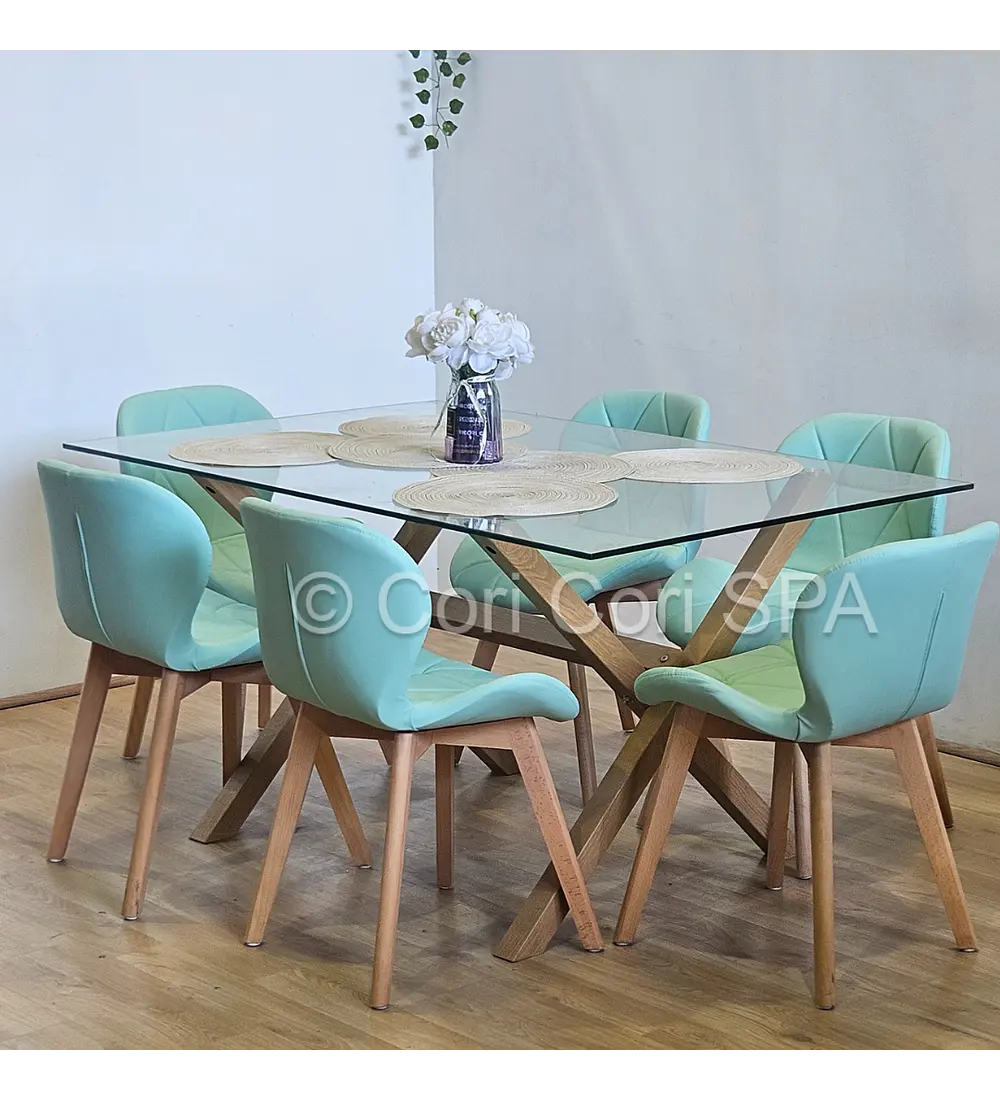 Comedor Medlock 130 x 80cm + 6 Sillas Mariposa Ecocuero Wood