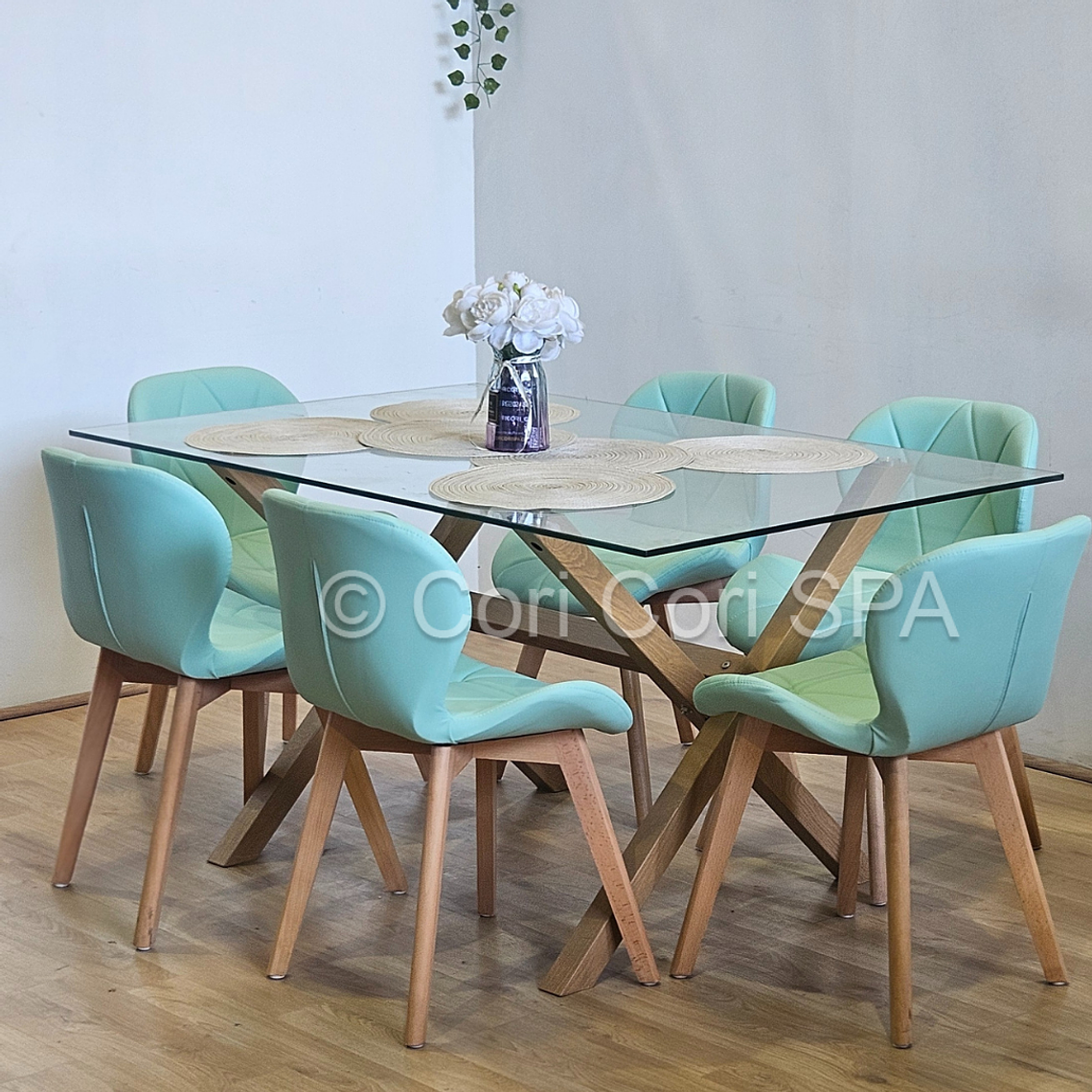 Comedor Medlock 130 x 80cm + 6 Sillas Mariposa Ecocuero Wood 3