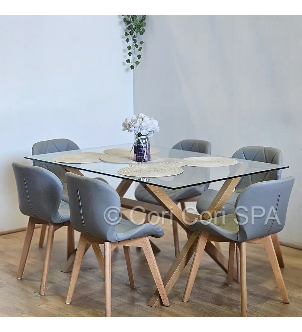 Comedor Medlock 130 x 80cm + 6 Sillas Mariposa Ecocuero Wood