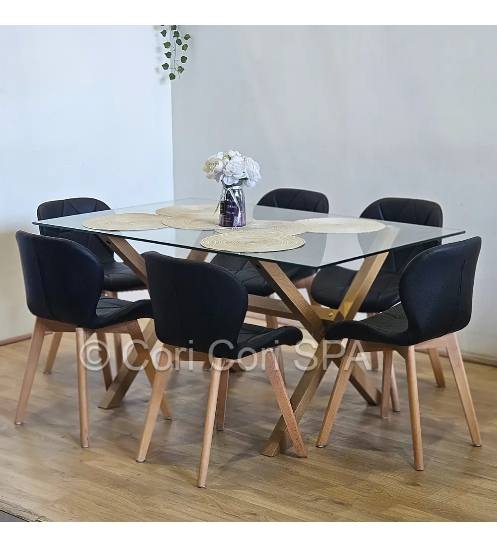 Comedor Medlock 130 x 80cm + 6 Sillas Mariposa Ecocuero Wood