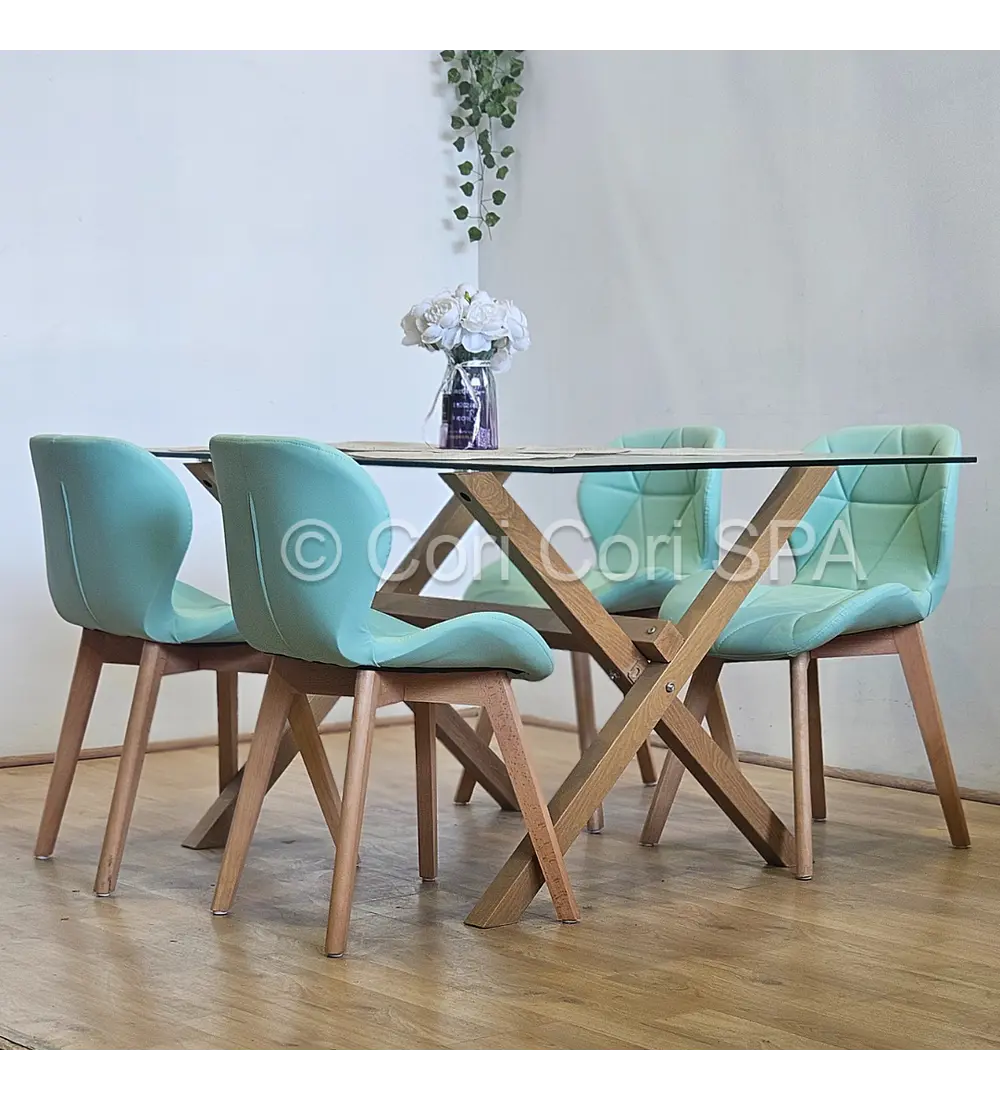 Comedor Medlock 130 x 80cm + 4 Sillas Mariposa Ecocuero Wood