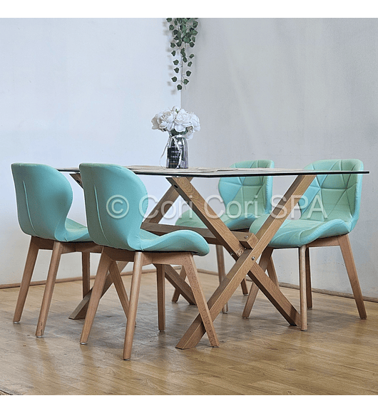 Comedor Medlock 130 x 80cm + 4 Sillas Mariposa Ecocuero Wood