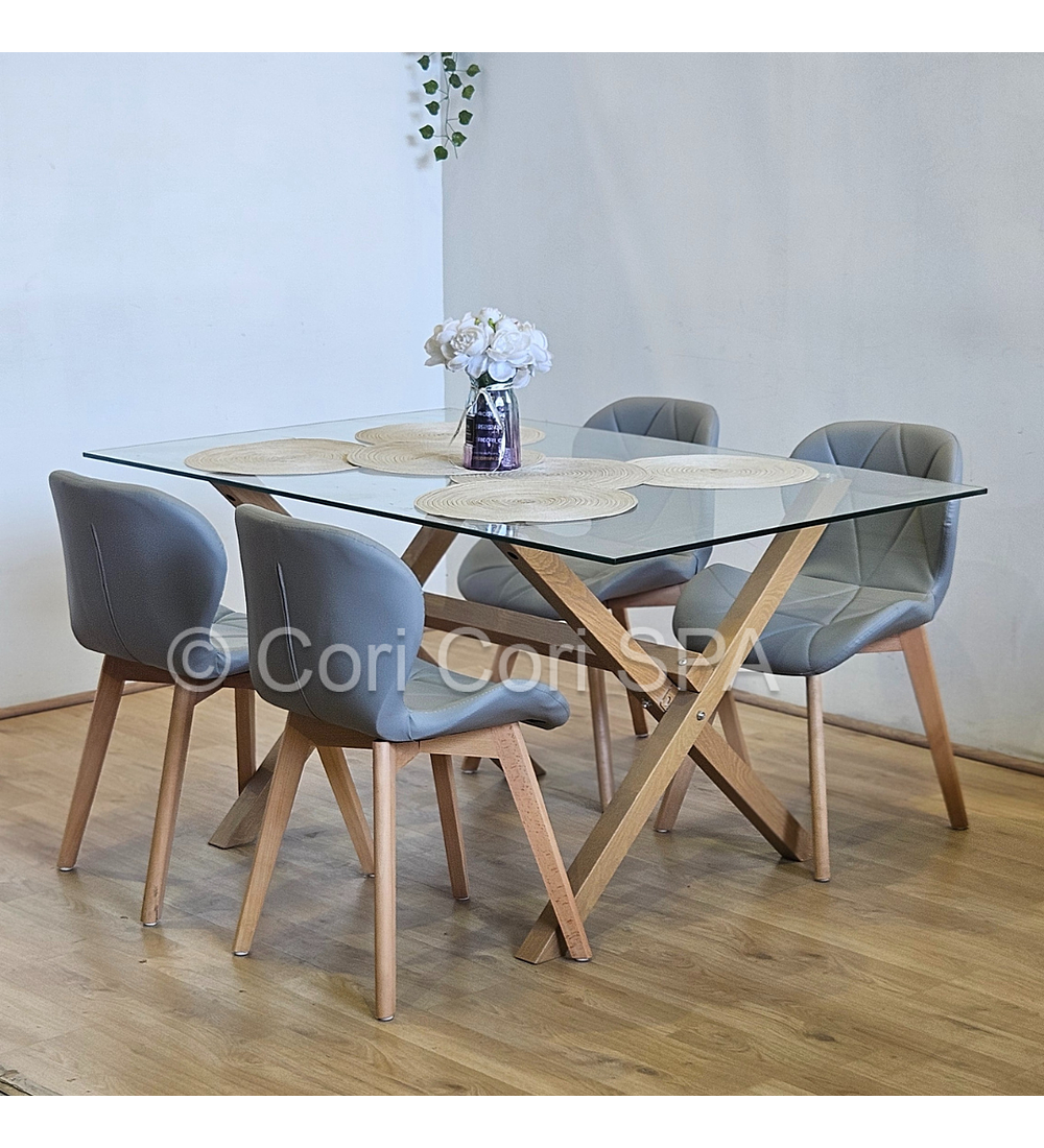 Comedor Medlock 140x90cms + 4 Sillas Mariposa Ecocuero Wood