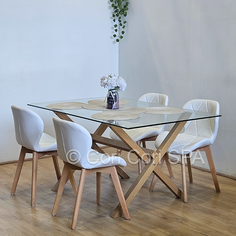 Comedor Medlock 140x90cms + 4 Sillas Mariposa Ecocuero Wood 1