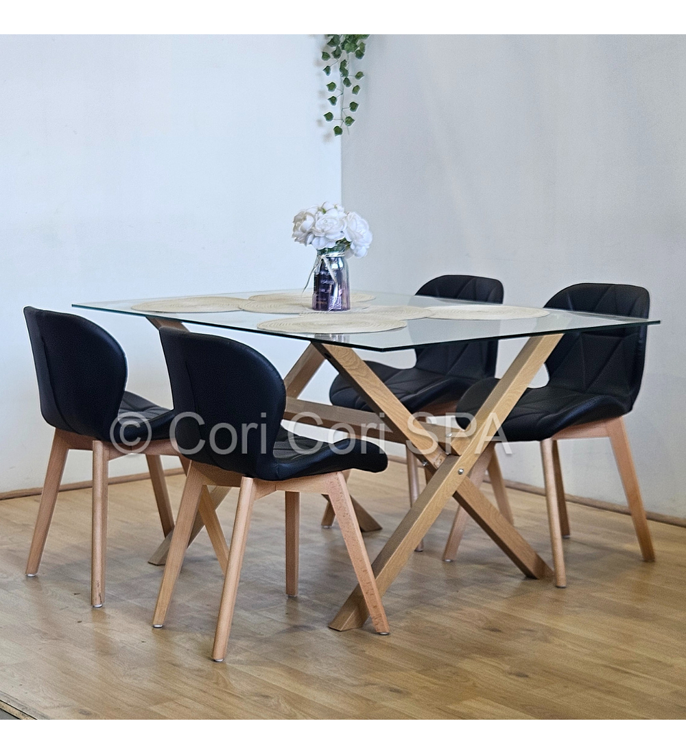 Comedor Medlock 140x90cms + 4 Sillas Mariposa Ecocuero Wood