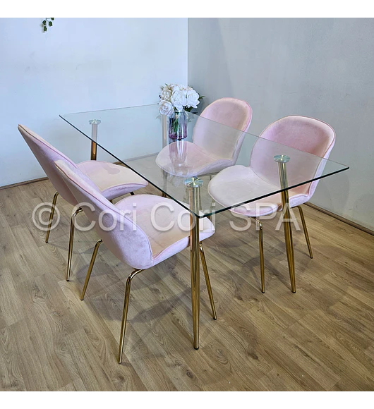 Comedor Rubi Gold 130x80cms + 4 Sillas Beetle