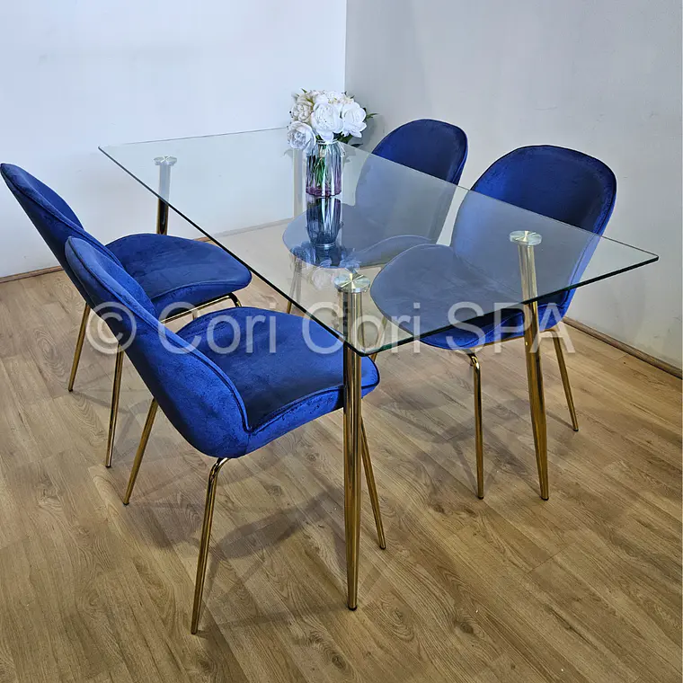 Comedor Rubi Gold 130x80cms + 4 Sillas Beetle 1