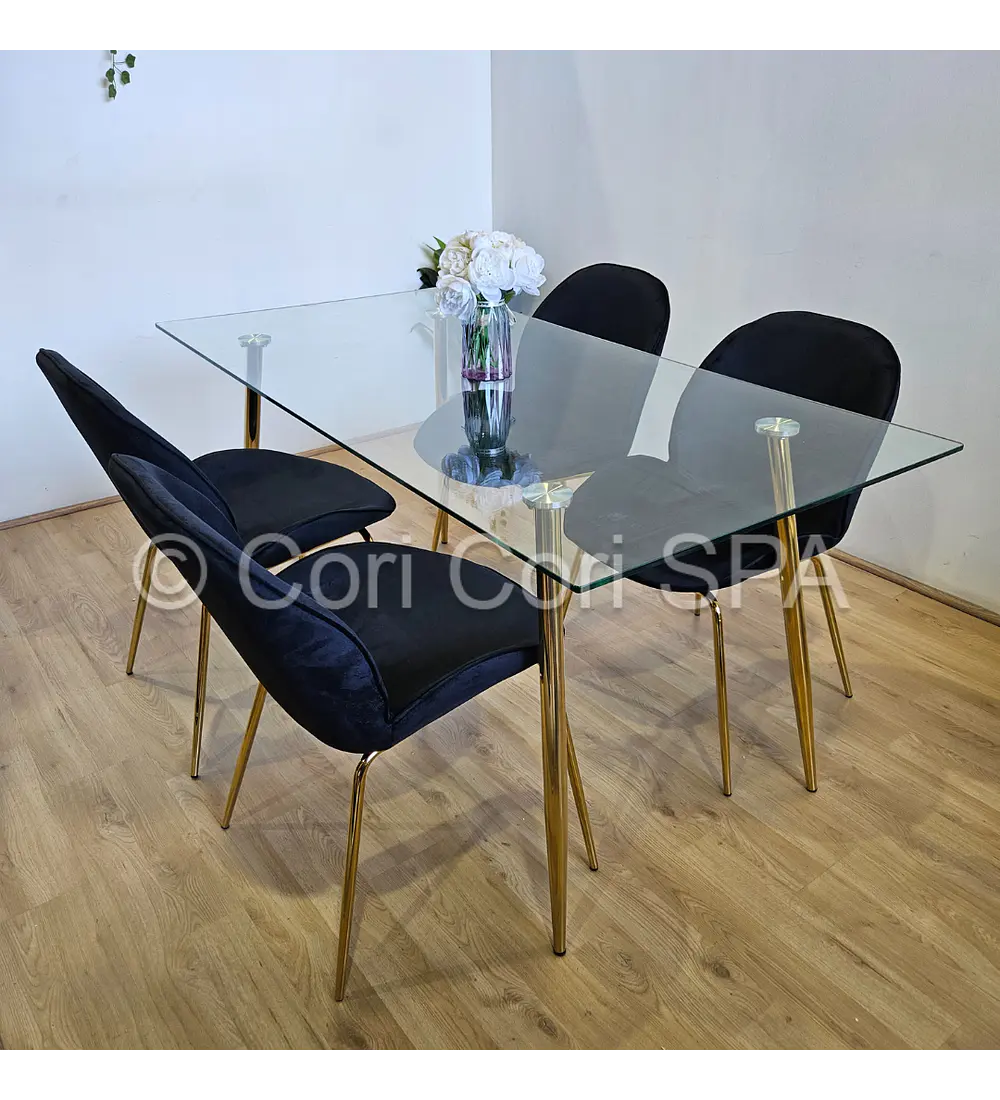 Comedor Rubi Gold 130x80cms + 4 Sillas Beetle