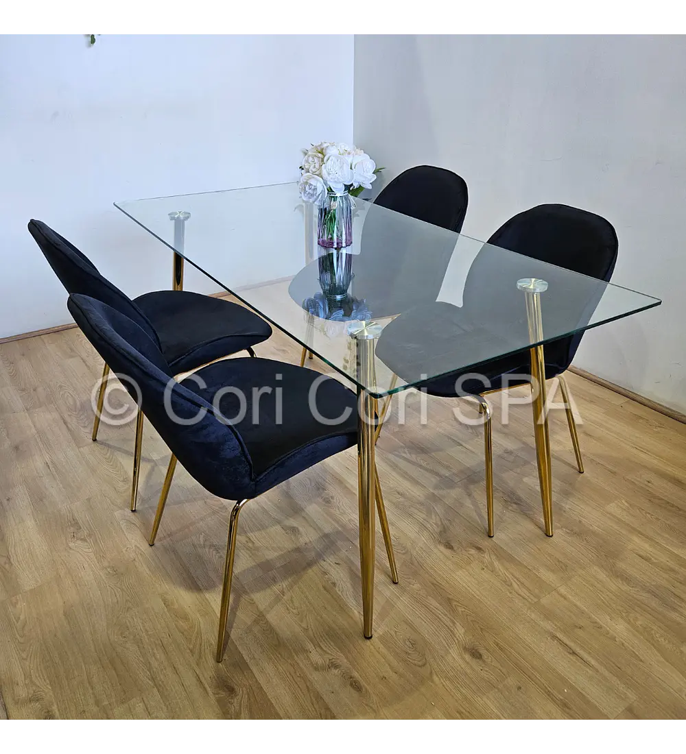 Comedor Rubi Gold 130x80cms + 4 Sillas Beetle