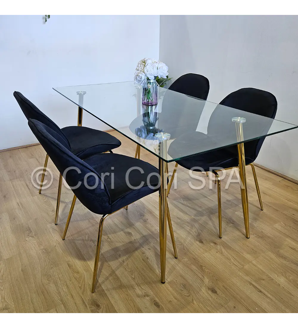 Comedor Rubi Gold 130x80cms + 4 Sillas Beetle