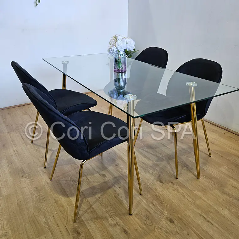 Comedor Rubi Gold 130x80cms + 4 Sillas Beetle 12