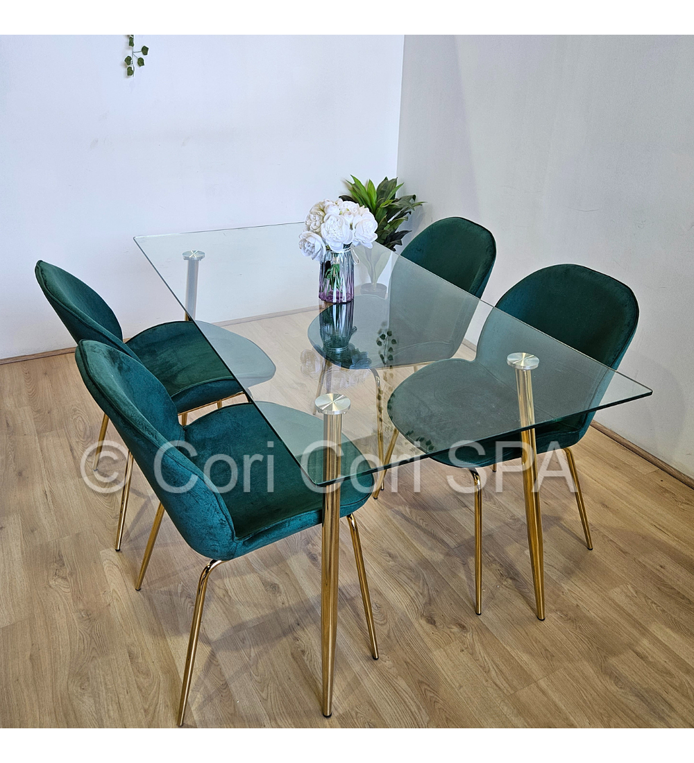 Comedor Rubi Gold 130x80cms + 4 Sillas Beetle