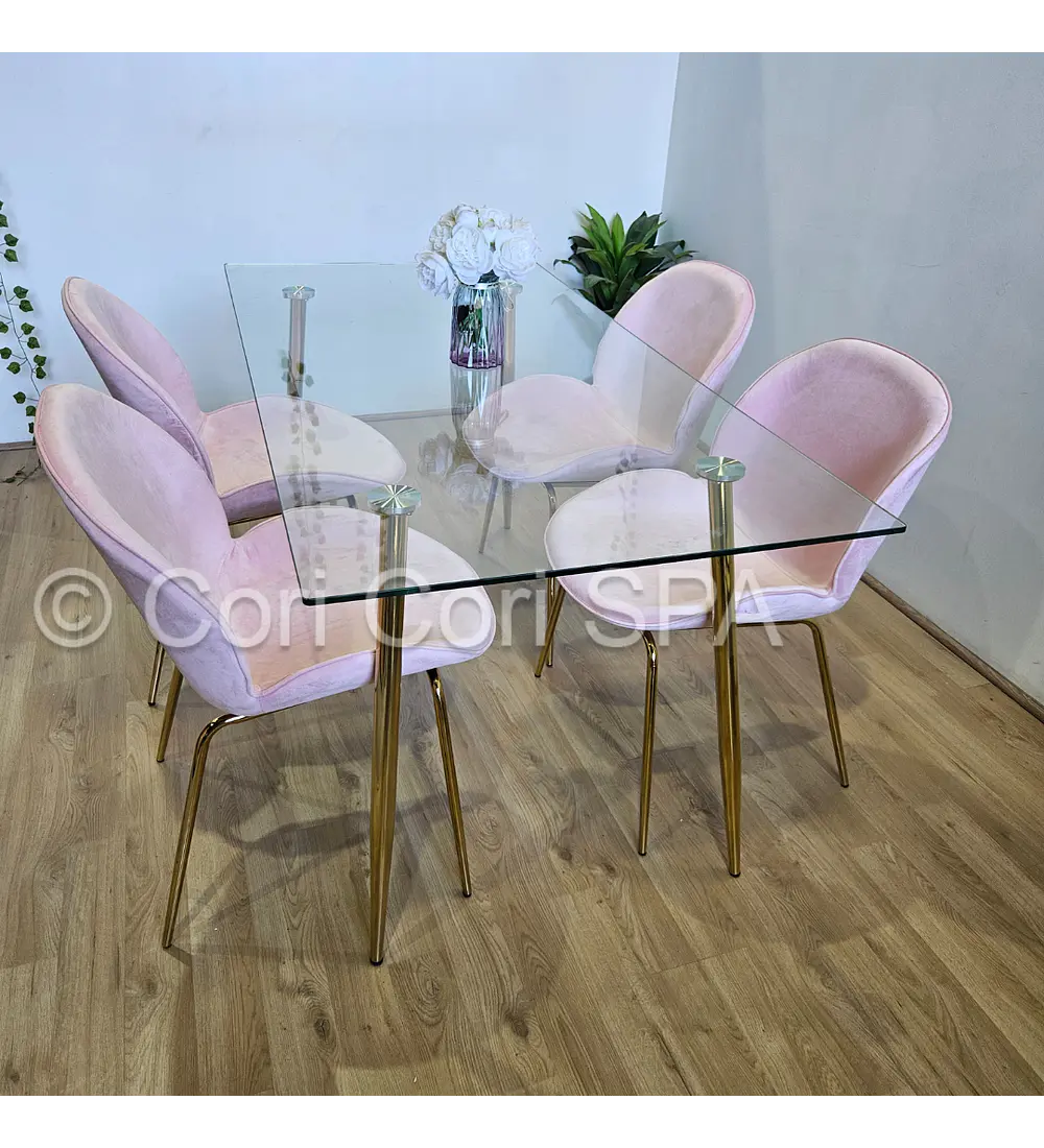 Comedor Rubi Gold 130x80cms + 4 Sillas Beetle