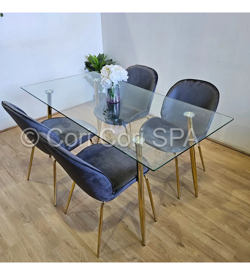 Comedor Rubi Gold 130x80cms + 4 Sillas Beetle