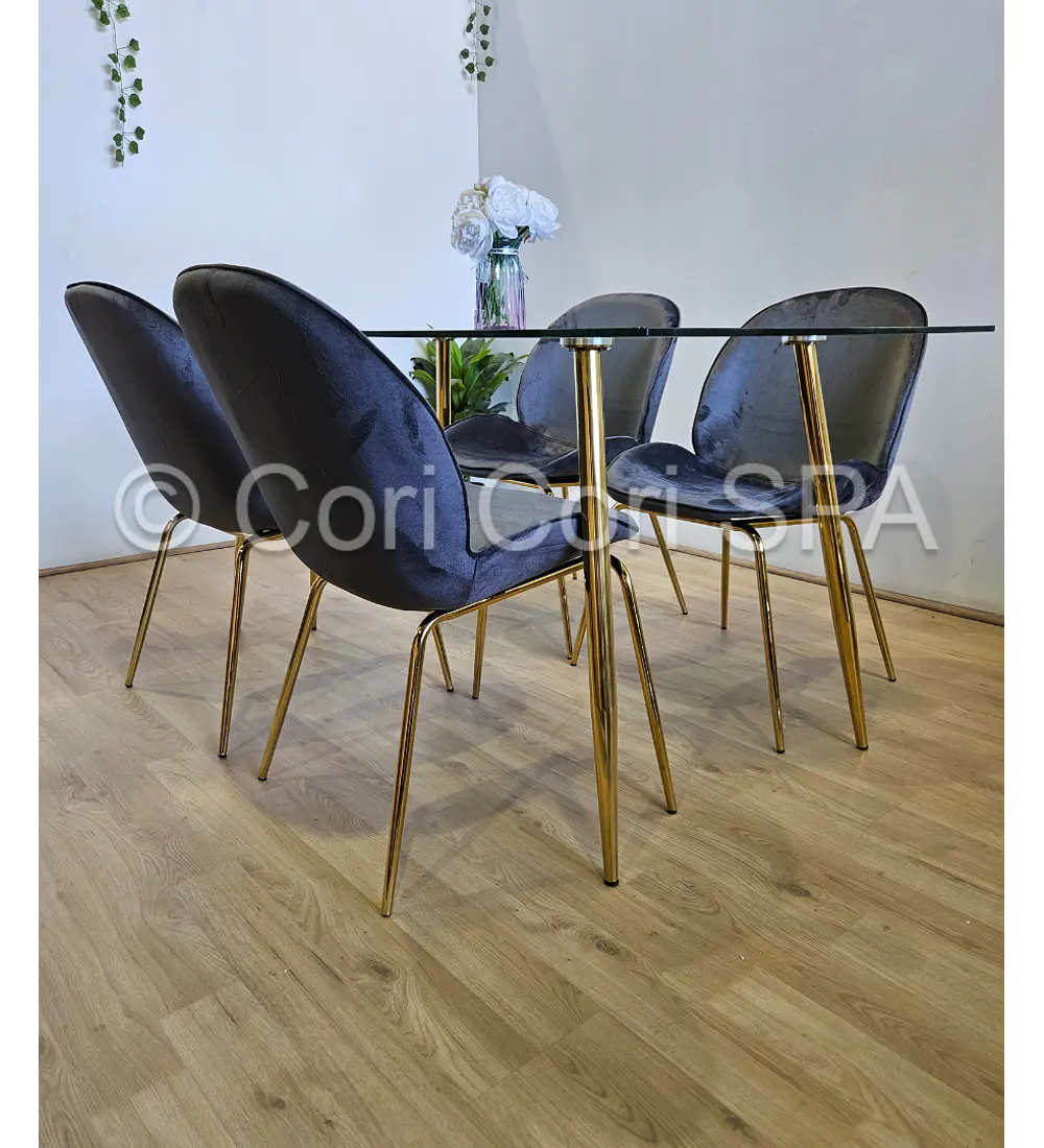 Comedor Rubi Gold 130x80cms + 4 Sillas Beetle